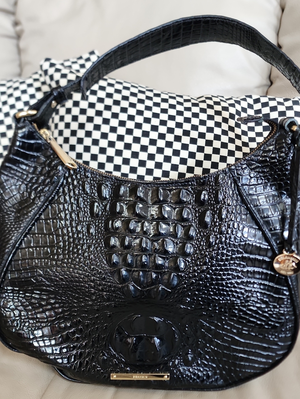 Brahmin Aliza Women's Black Croc-Embossed Tote Bag Preowned